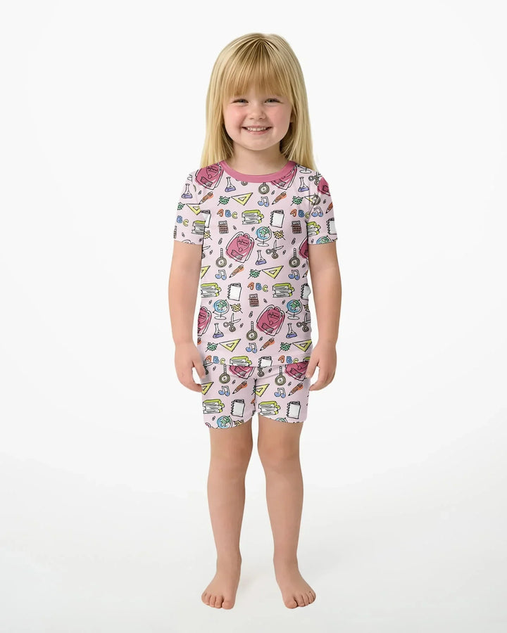 Doodle School Days Bamboo Two Piece Short Sleeve Shorts Pajama Set