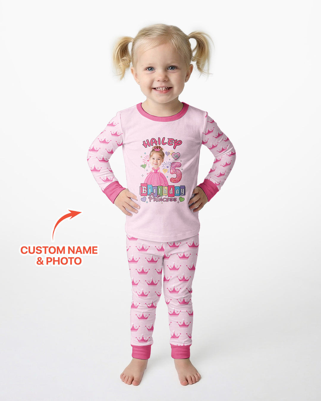 Custom Photo Birthday Princess Bamboo Two Piece Long Sleeve Pajama Set
