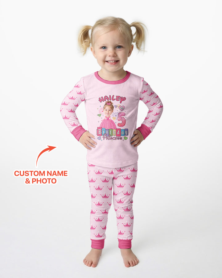 Custom Photo Birthday Princess Bamboo Two Piece Long Sleeve Pajama Set