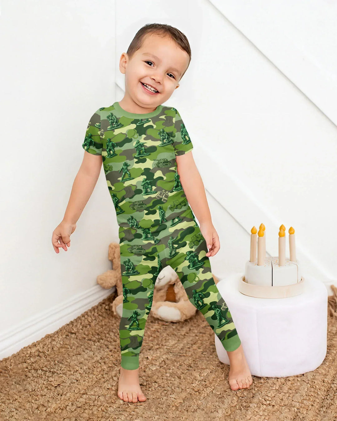 Green Army Men Bamboo Two Piece Short Sleeve Pajama Set
