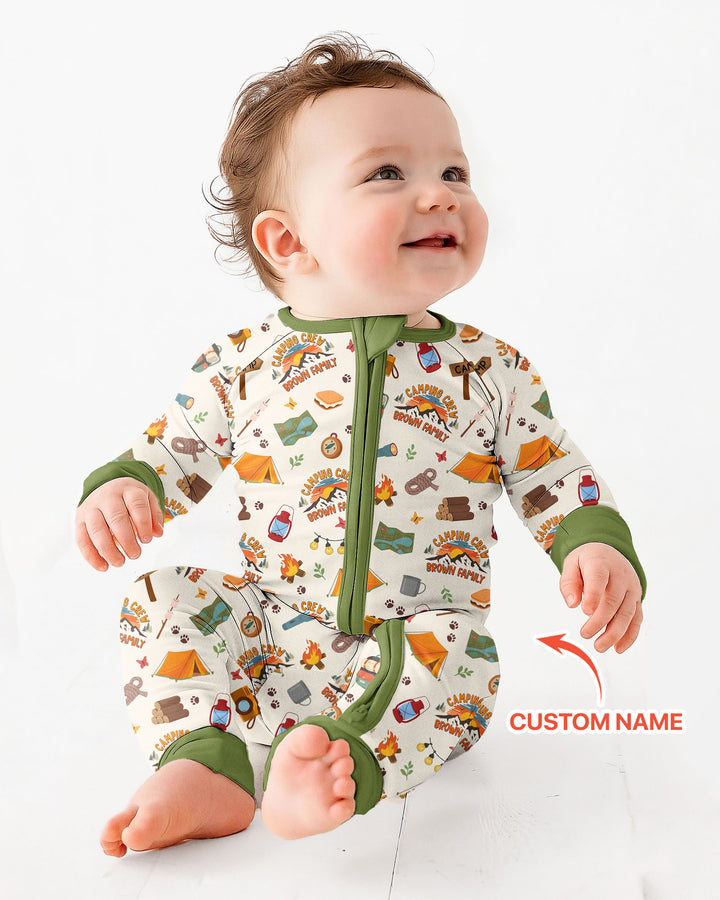 Custom Name Camping Crew Family Matching Bamboo Convertible Zippy