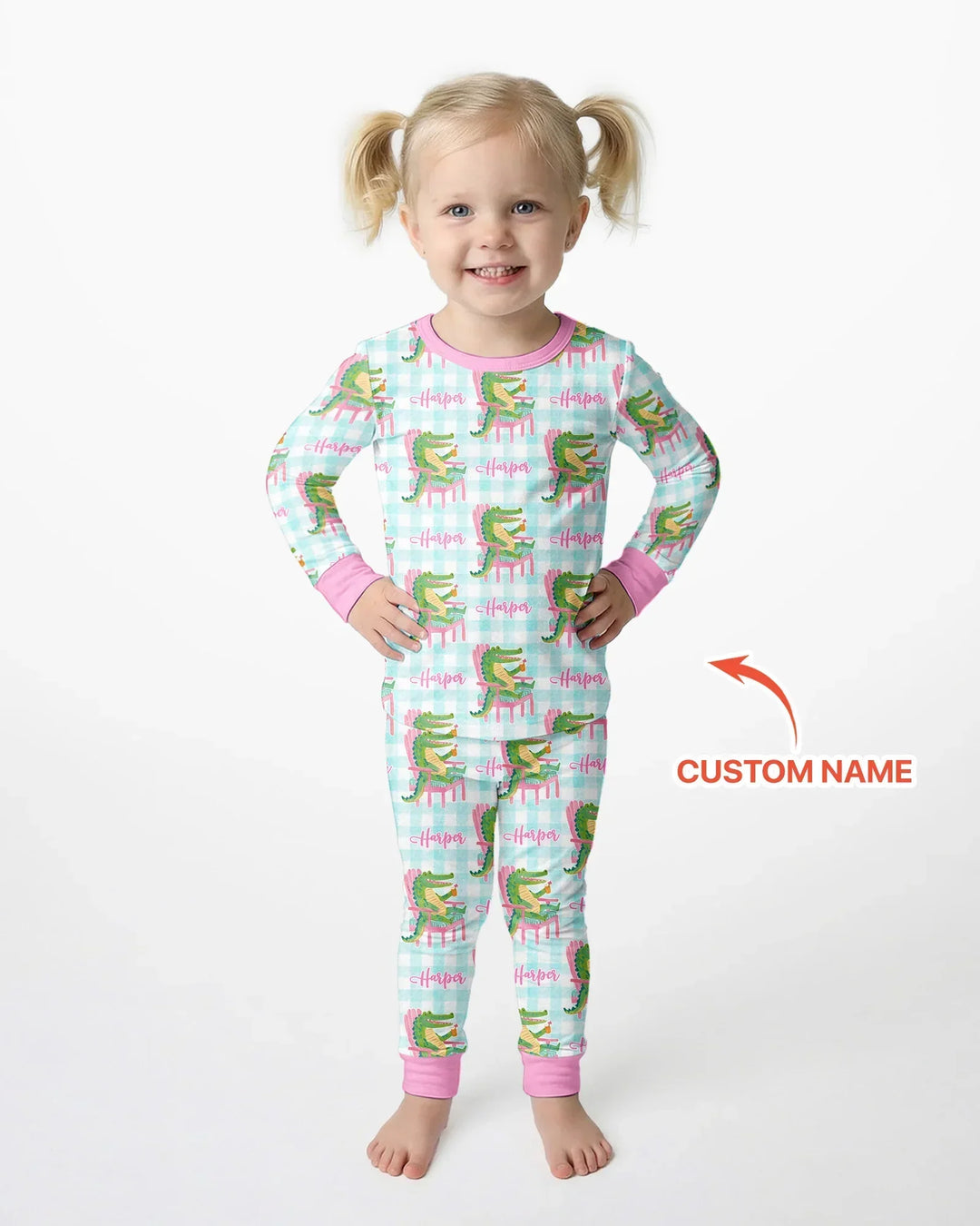 Custom Name Preppy Later Gator Bamboo Two Piece Long Sleeve Pajama Set
