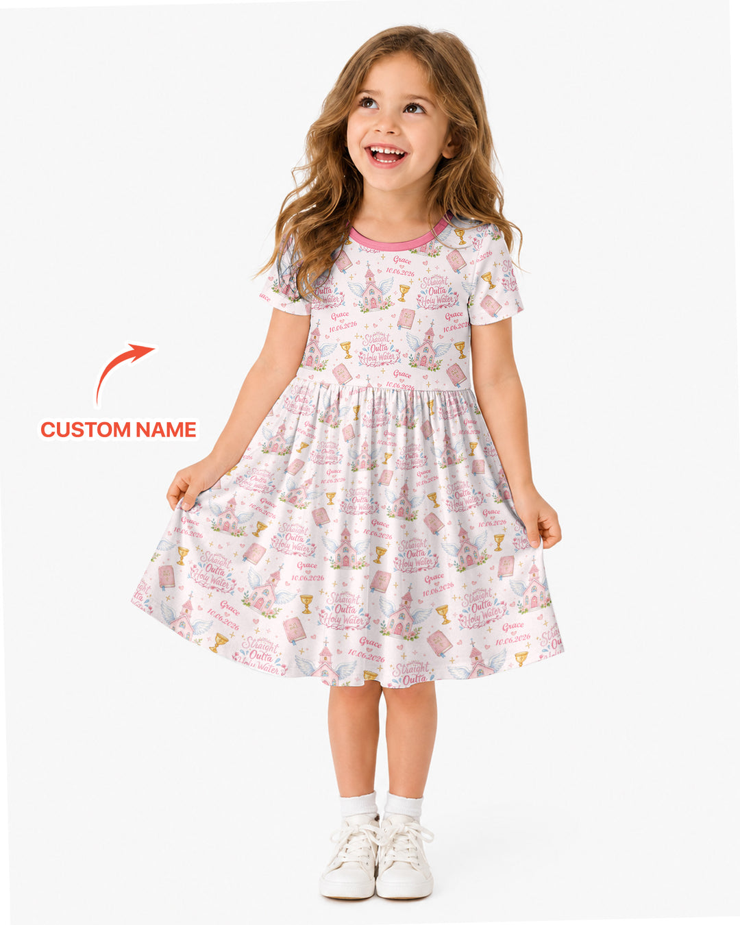 Custom Name Baptism Christening Straight Outta Holy Water Water Bamboo Twirl Dress