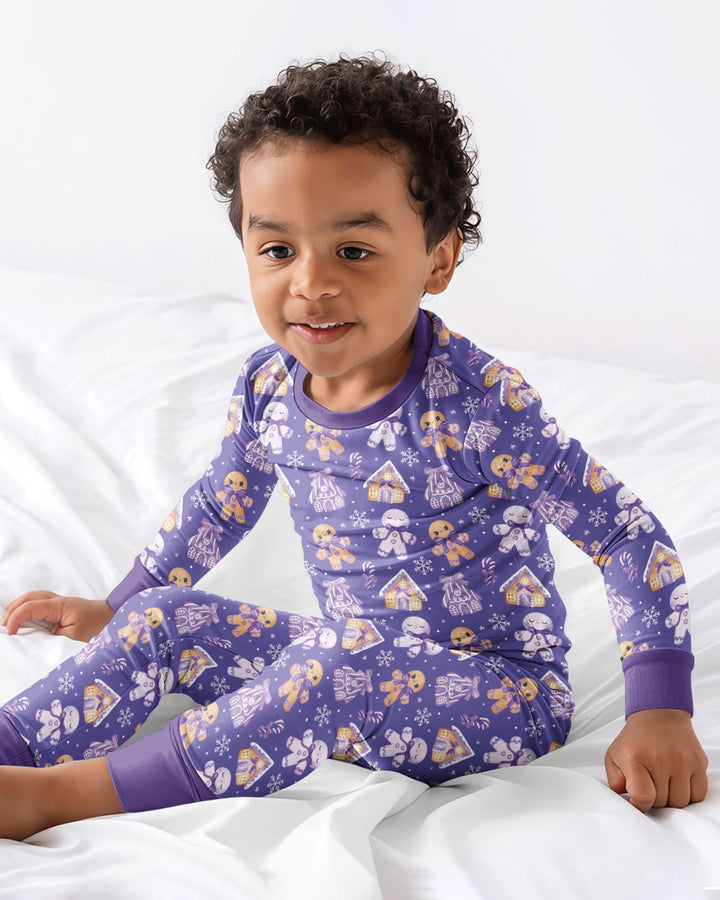 Purple Gingerbread Village Bamboo Two Piece Long Sleeve Pajama Set