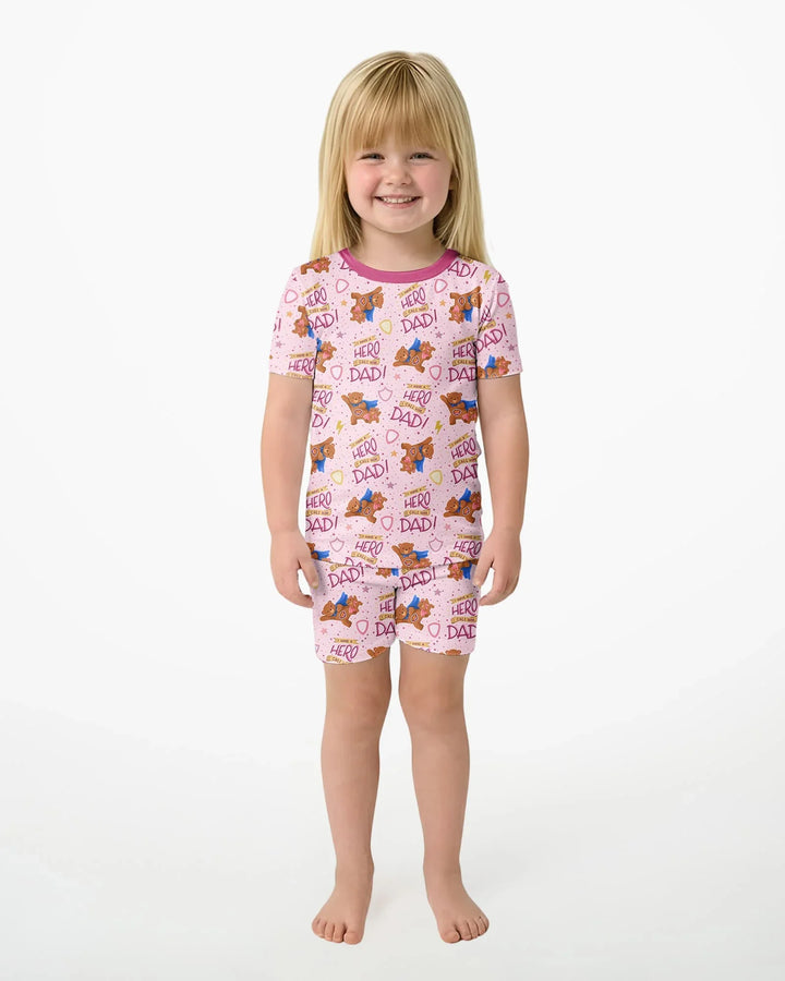 I Have A Hero Daddy & Me Matching Bamboo Two Piece Short Sleeve Shorts Pajama Set