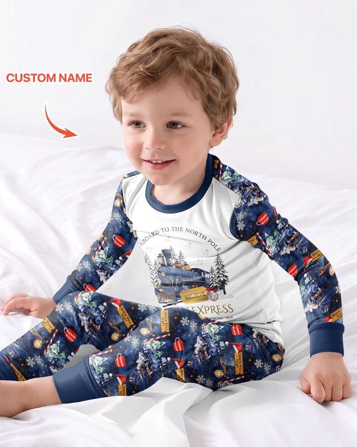 Custom Name North Pole Journey Bamboo Two Piece Long Sleeve Pajama Set