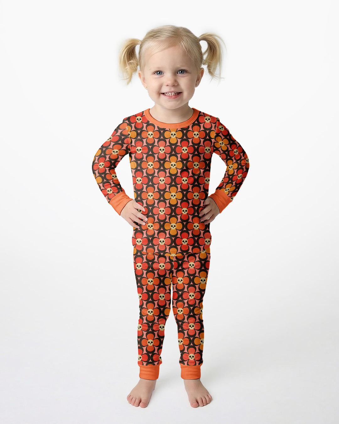 Retro Skull Flower Halloween Bamboo Two Piece Long Sleeve Pajama Set