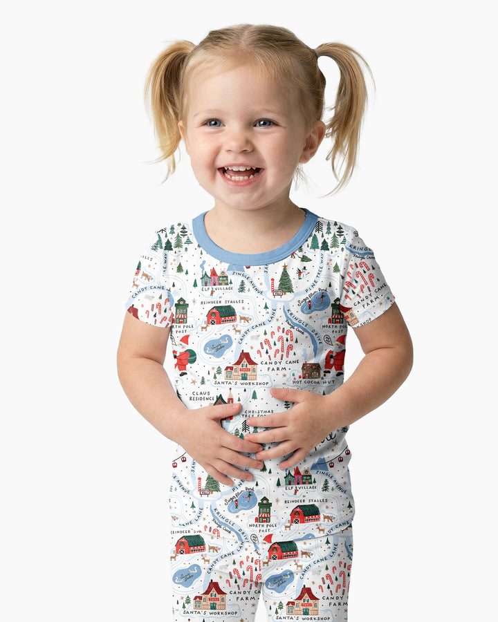 The North Pole Map Bamboo Two Piece Short Sleeve Pajama Set