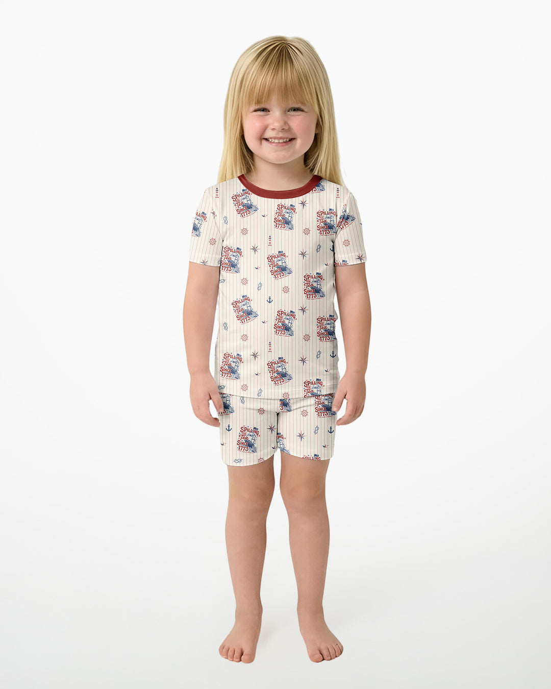 Spilling The Tea Since 1773 Family Matching Bamboo Two Piece Short Sleeve Shorts Pajama Set