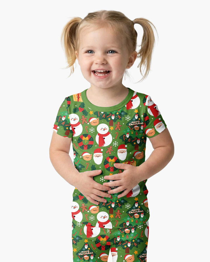 Snowmen Funny Bamboo Two Piece Short Sleeve Pajama Set