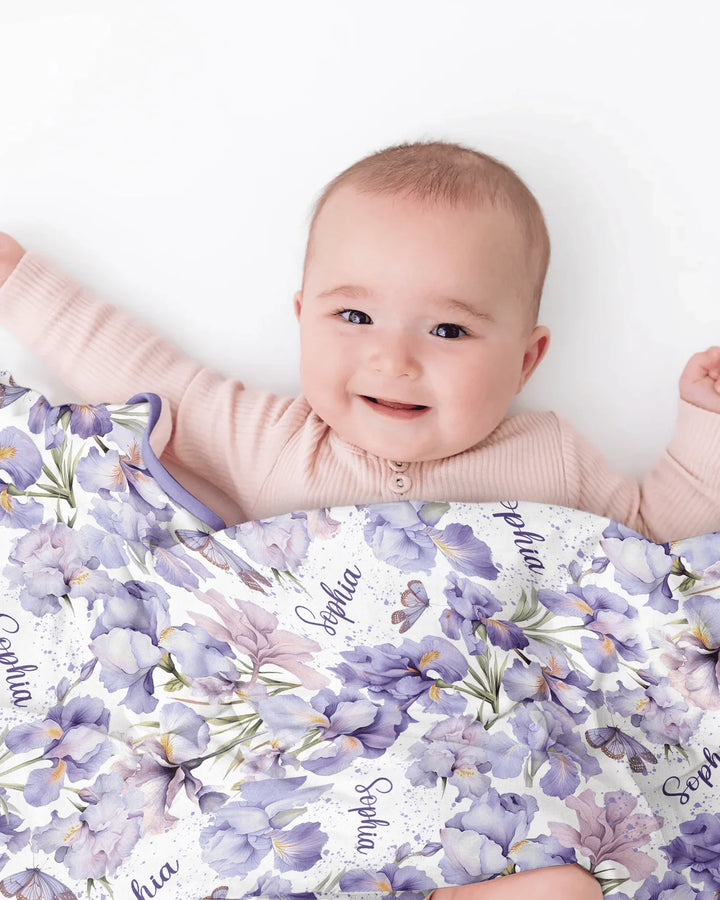 Custom Name Birth Month Flowers Bamboo Blanket