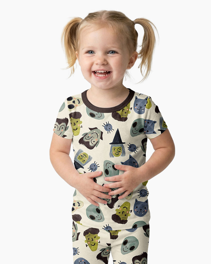 Halloween Face Bamboo Two Piece Short Sleeve Pyjamas Set For Haloween