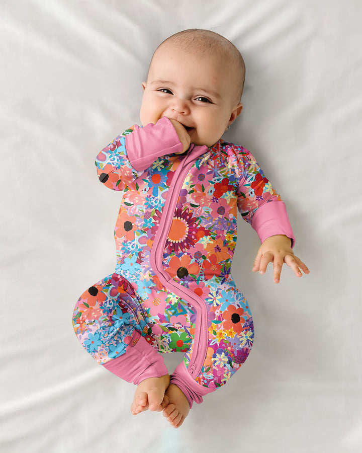 Rainbow Blooms Bamboo Convertible Zippered Romper