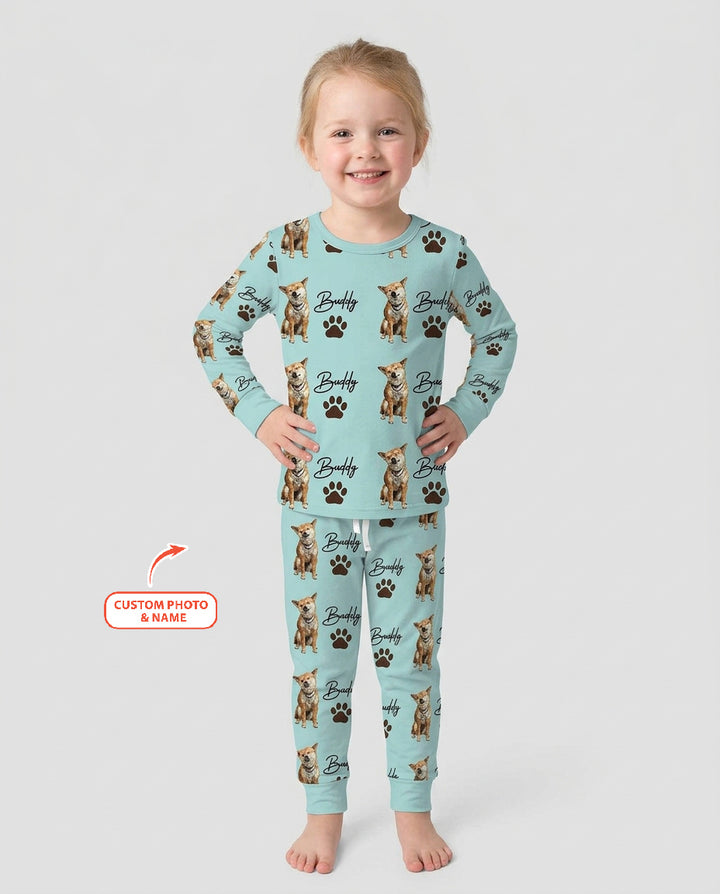 Personalized Pet Portrait Bamboo Two Piece Long Sleeve Pajama Set