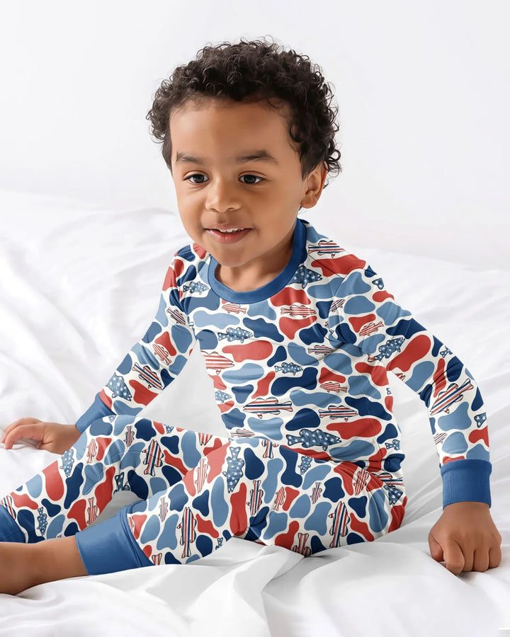 Reel America Daddy & Me Matching Bamboo Two Piece Long Sleeve Pajama Set