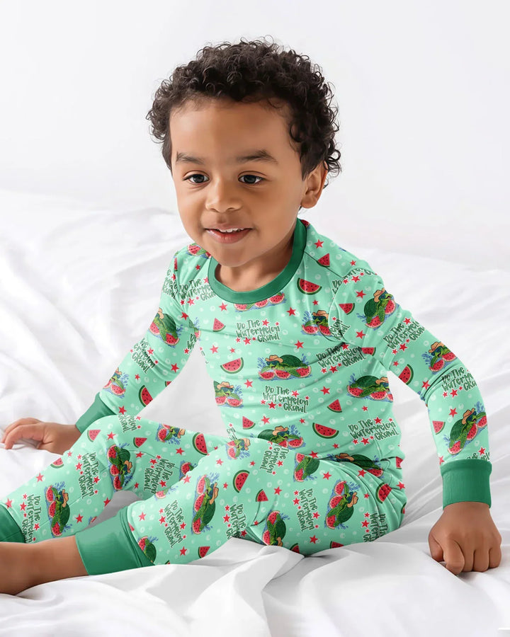 Watermelon Turtle Family Matching Bamboo Two Piece Long Sleeve Pajama Set