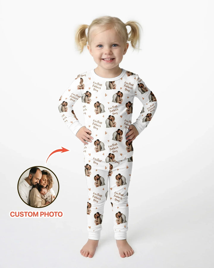 Custom Photo Our First as Parents Bamboo Two Piece Long Sleeve Pajama Set