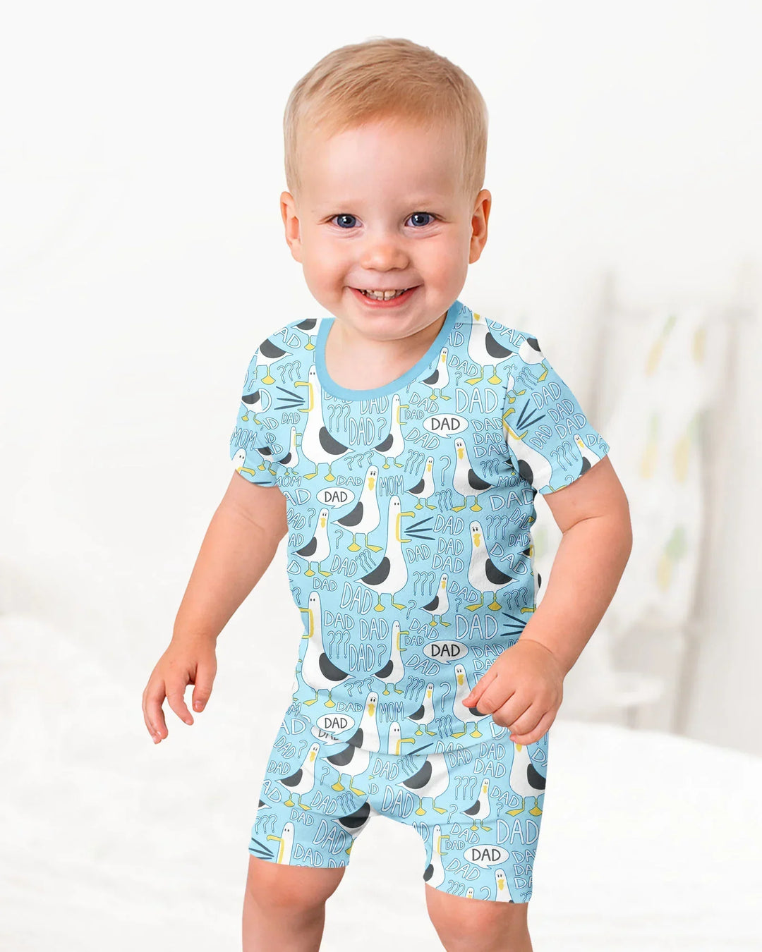 Funny Seagull DAD Bamboo Two Piece Short Sleeve Shorts Pajama Set