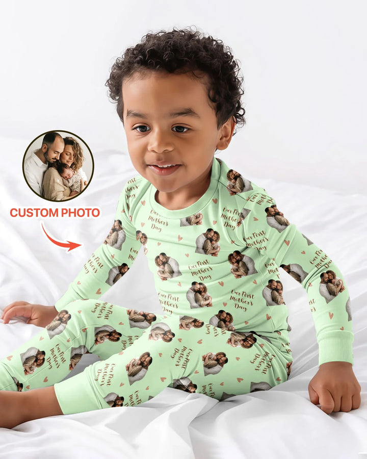 Custom Photo Our First as Parents Bamboo Two Piece Long Sleeve Pajama Set