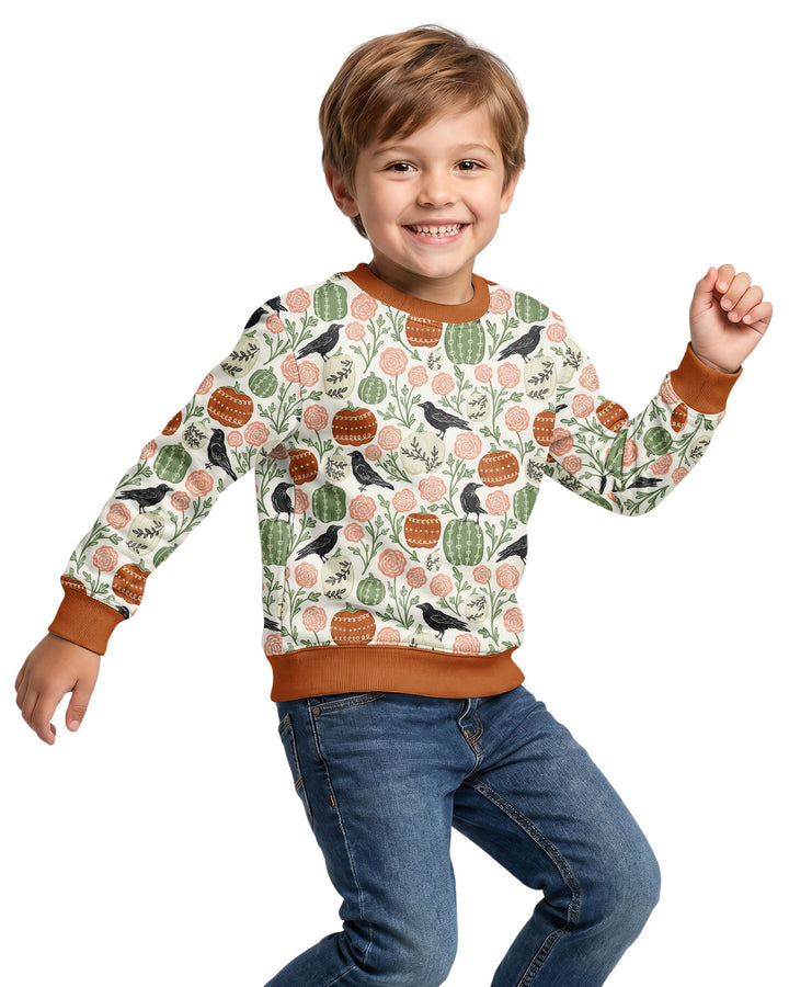 Country Crows with Mums and Pumpkins Bamboo Crewneck Sweatshirt