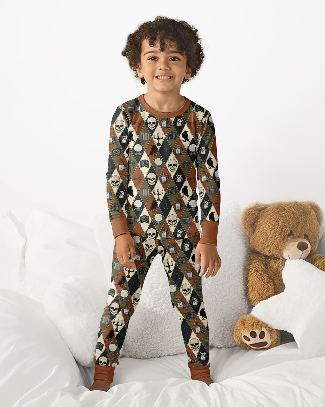 Retro Gothic Halloween Patchwork Bamboo Two Piece Long Sleeve Pajama Set