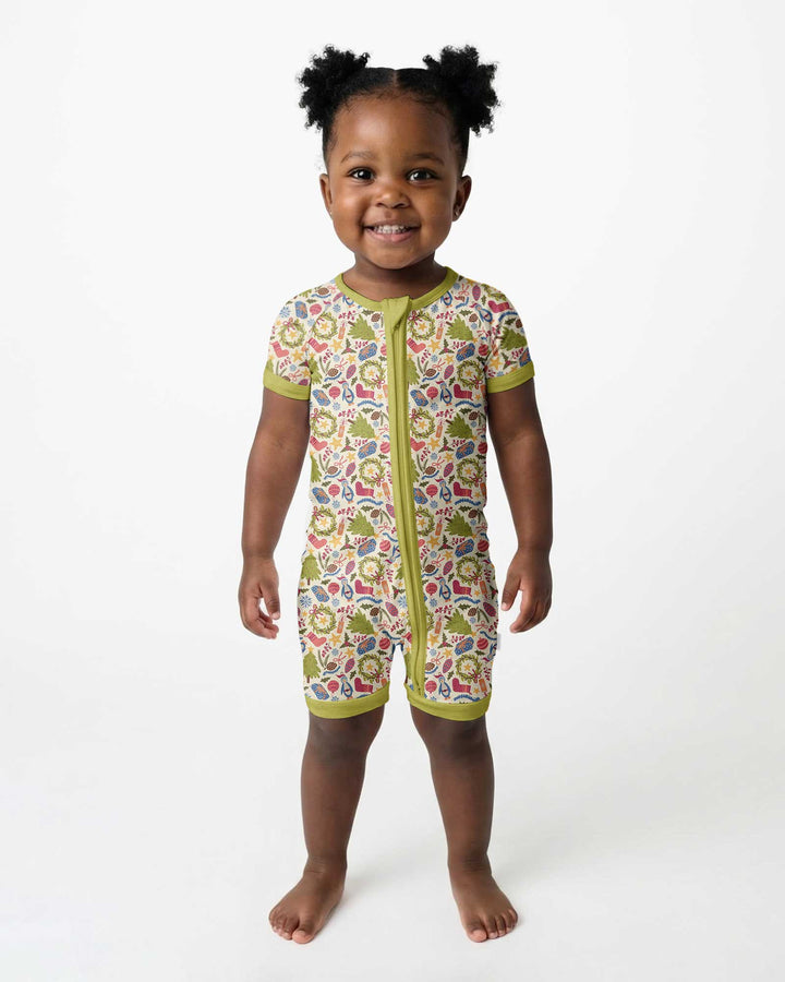 All Over Christmas Fun Bamboo Shorty Zippy