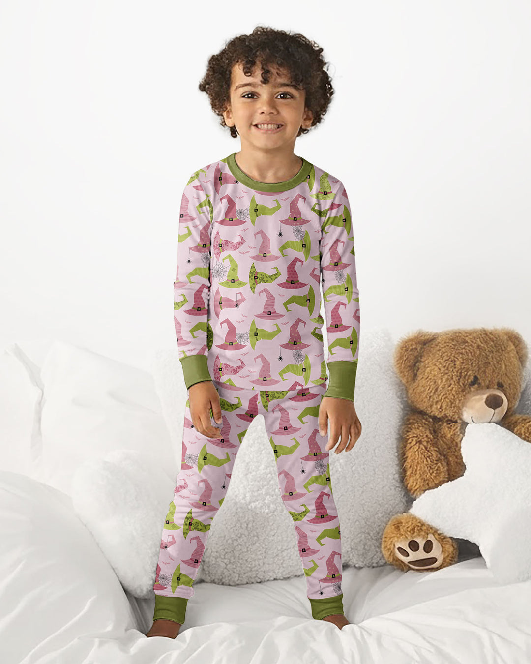 Pink Witch Hat Halloween Bamboo Two Piece Long Sleeve Pajama Set