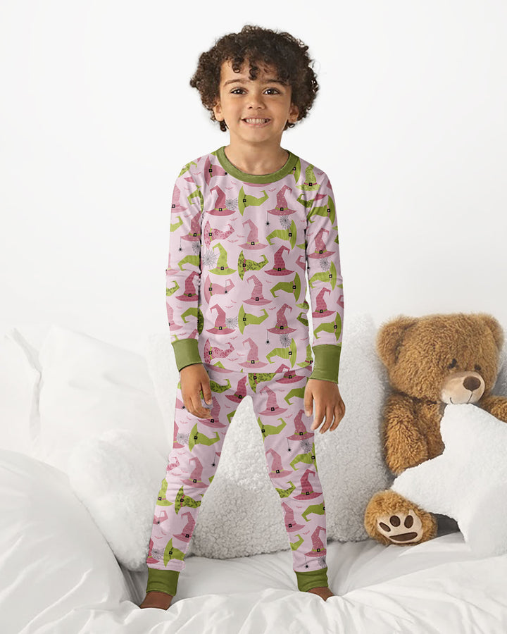 Pink Witch Hat Halloween Bamboo Two Piece Long Sleeve Pajama Set