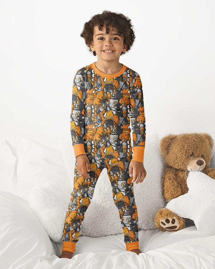Colorful Doodle Monster Friends Bamboo Two Piece Long Sleeve Pajama Set