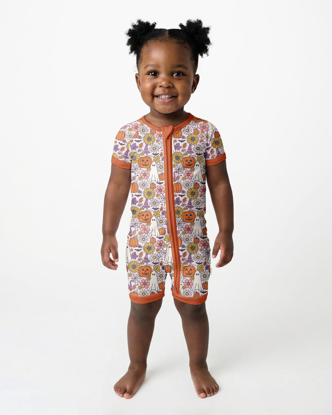 Ghost Pumpkin Fall Floral Halloween Bamboo Shorty Zippy