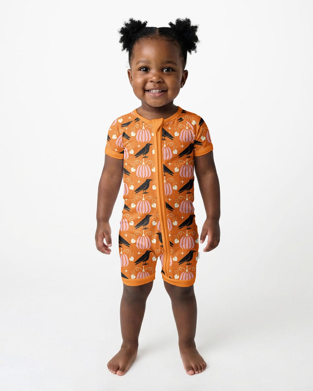 Ravens in a Pumpkin Patch - Orange Pink Bamboo Shorty Zippy
