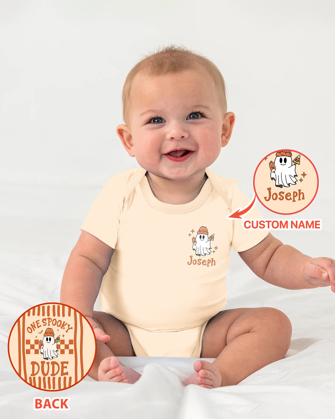 Custom Name Ghost One Spooky Dude Halloween Bamboo Bodysuit