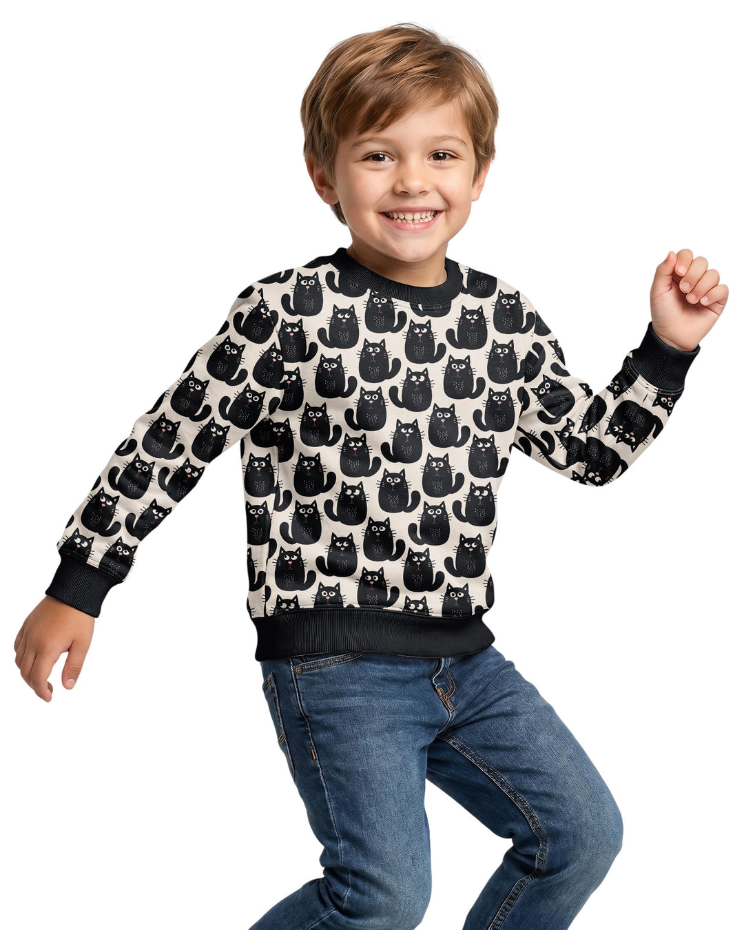 Moody Black Cats in Black and White Bamboo Crewneck Sweatshirt