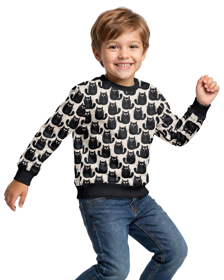 Moody Black Cats in Black and White Bamboo Crewneck Sweatshirt