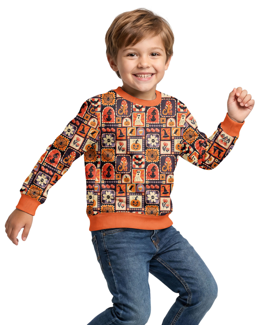 Retro Halloween Patchwork Icons Bamboo Crewneck Sweatshirt