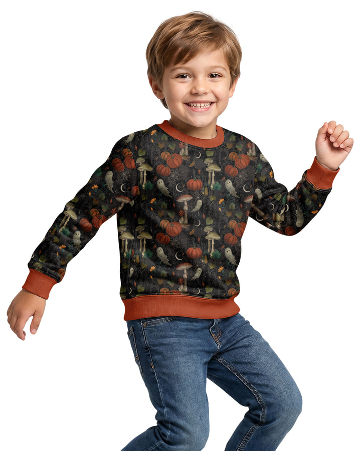 Spooky Cute Ghost Pumpkin Mushroom Halloween Bamboo Crewneck Sweatshirt