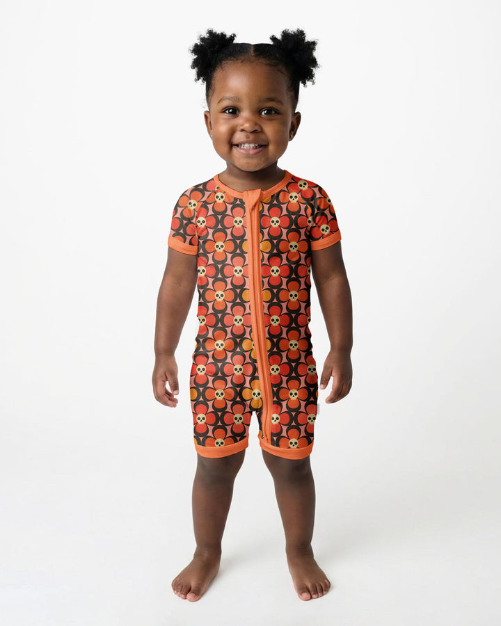 Retro Skull Flower Halloween Bamboo Shorty Zippy