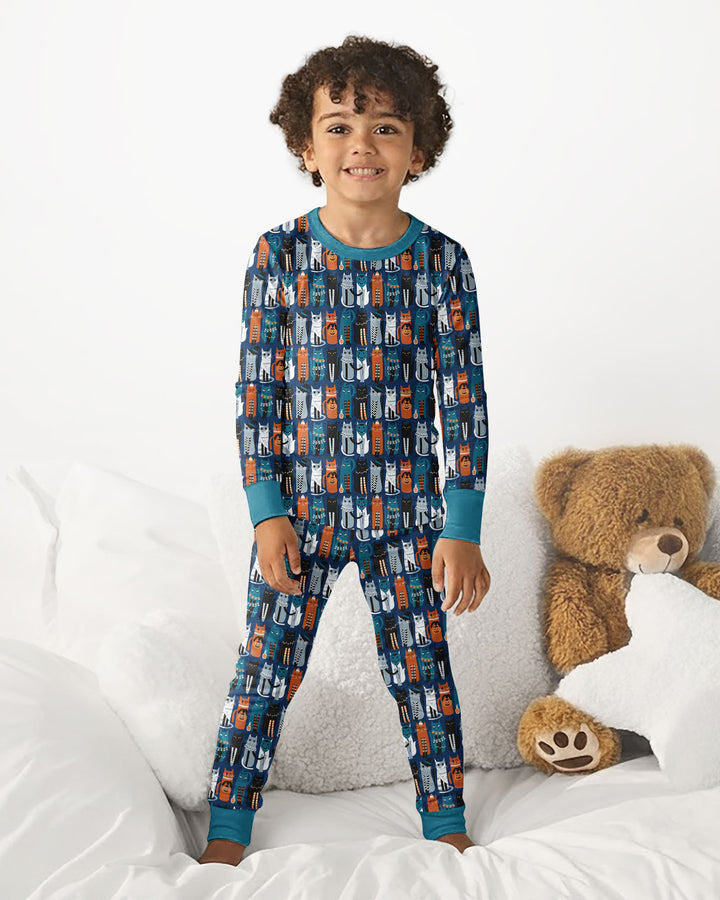 Retro Halloween Cat Bamboo Two Piece Long Sleeve Pajama Set