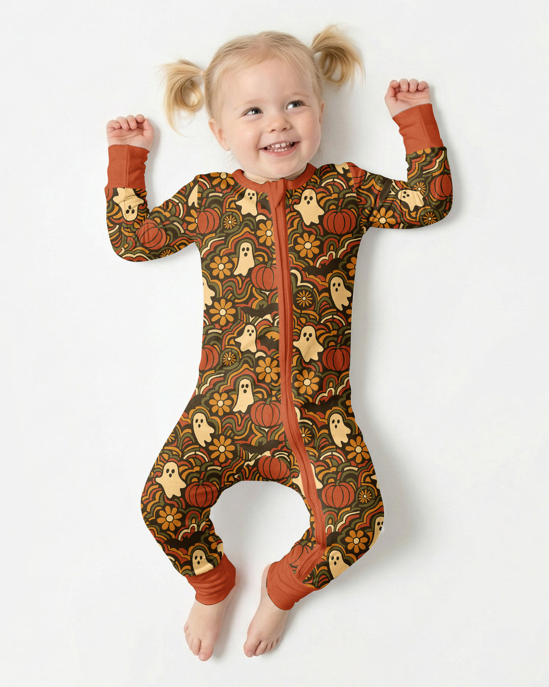 Retro Halloween Ghost Pumpkin Floral Bamboo Convertible Zippy