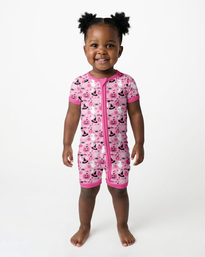 Cute Pink Halloween Ghost Pumpkin Witch Bamboo Shorty Zippy