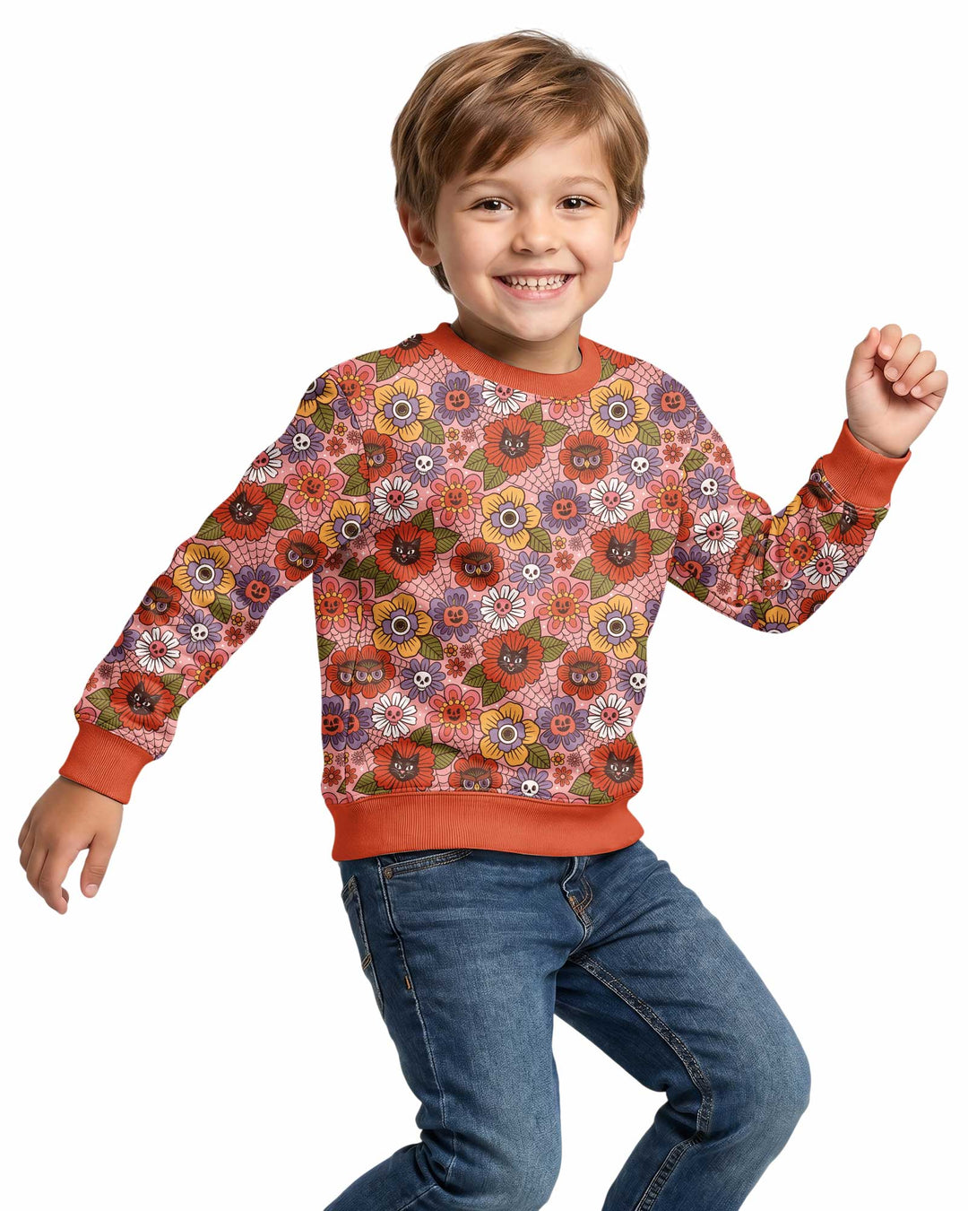 70s Halloween Floral Bamboo Crewneck Sweatshirt