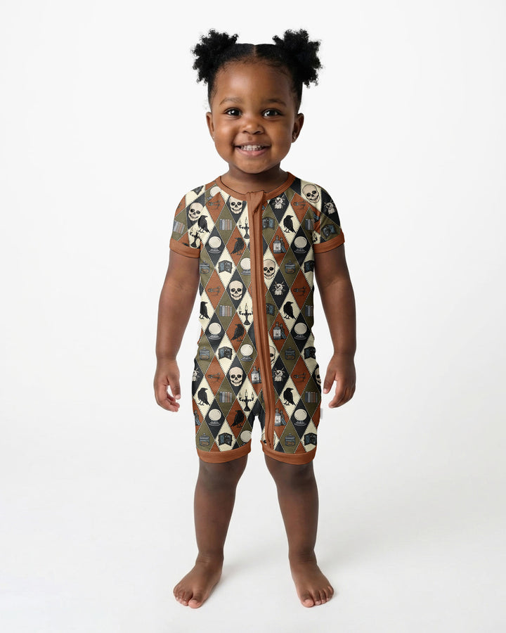 Retro Gothic Halloween Patchwork Bamboo Shorty Zippy