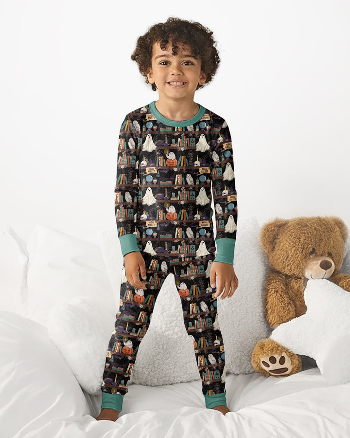 Cute Ghost Witchy Halloween Magic Library Bamboo Two Piece Long Sleeve Pajama Set