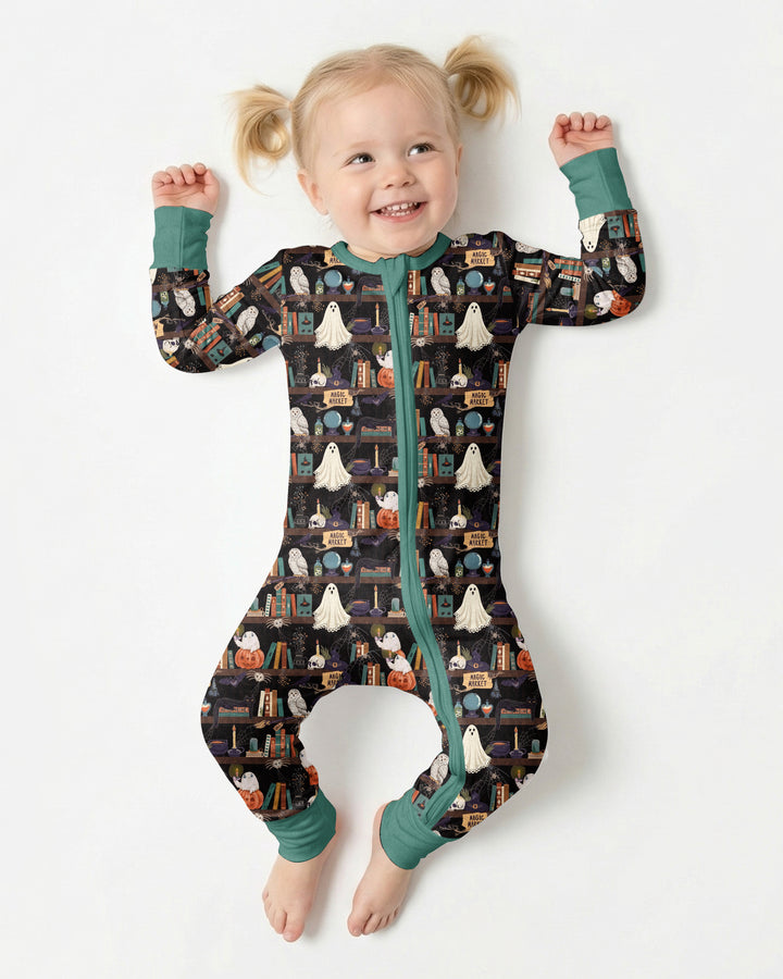 Cute Ghost Witchy Halloween Magic Library Bamboo Convertible Zippy