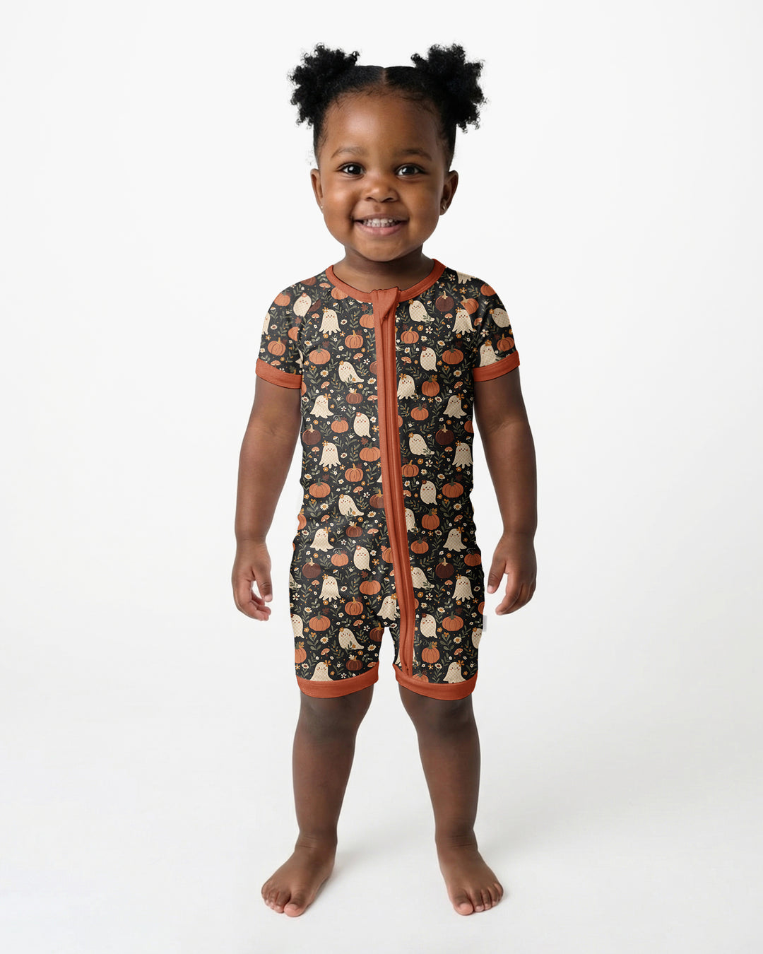 Ghost Pumpkin Harvest Floral Halloween Bamboo Shorty Zippy