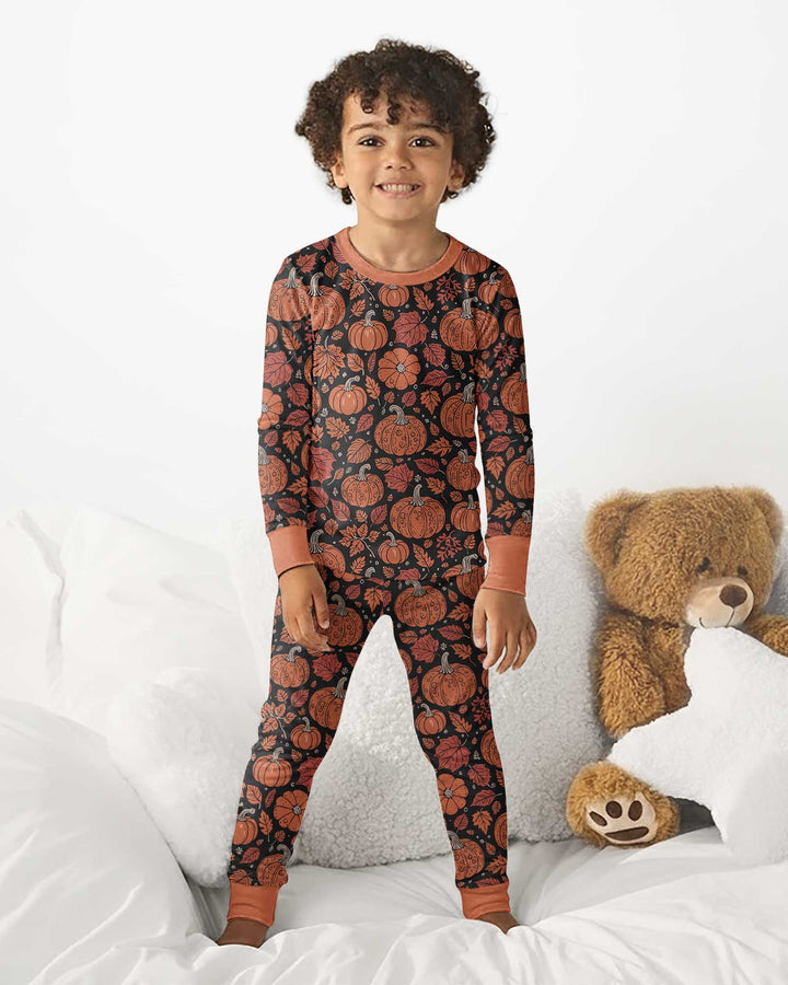 Retro Halloween Pumpkins Bamboo Two Piece Long Sleeve Pajama Set