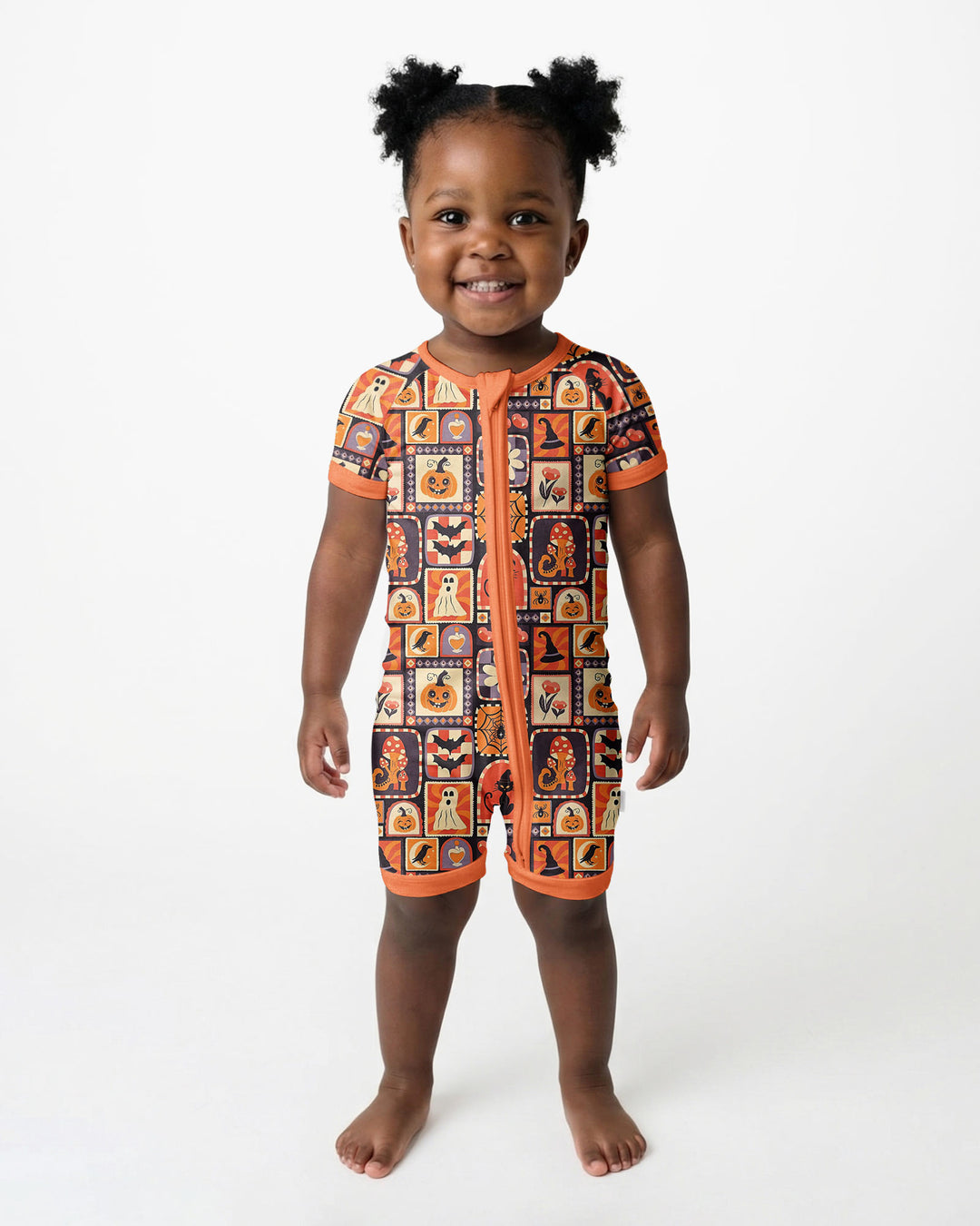 Retro Halloween Patchwork Icons Bamboo Shorty Zippy