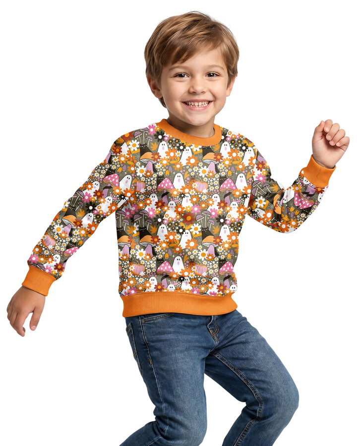 Retro Ghost Mushroom Floral Halloween Bamboo Crewneck Sweatshirt