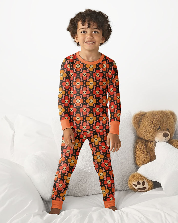 Retro Skull Flower Halloween Bamboo Two Piece Long Sleeve Pajama Set