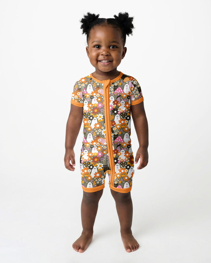 Retro Ghost Mushroom Floral Halloween Bamboo Shorty Zippy